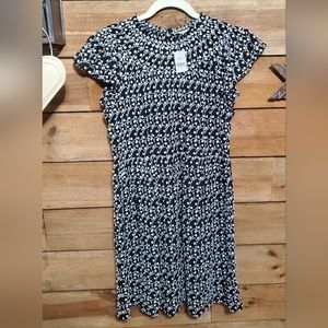 Loft Black & White Eyelet Smocked Yoke Swing Dress Women's Small